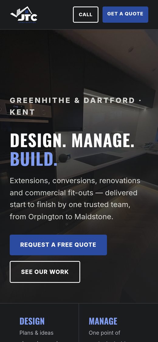 JTC homepage on mobile
